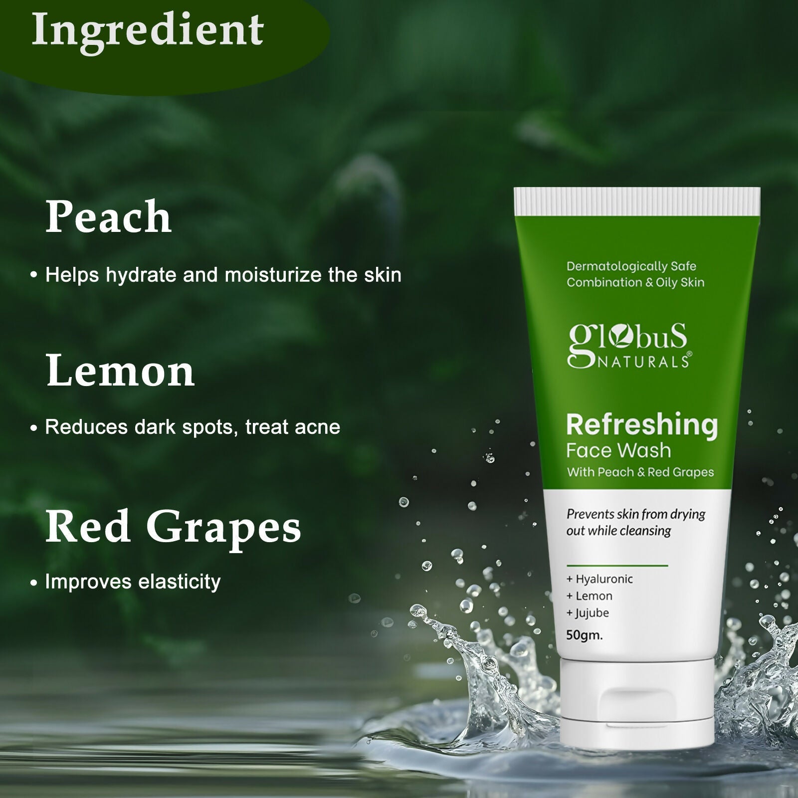 Globus Naturals Refreshing Face Wash with Peach & Red Grapes | Swadesiicart
