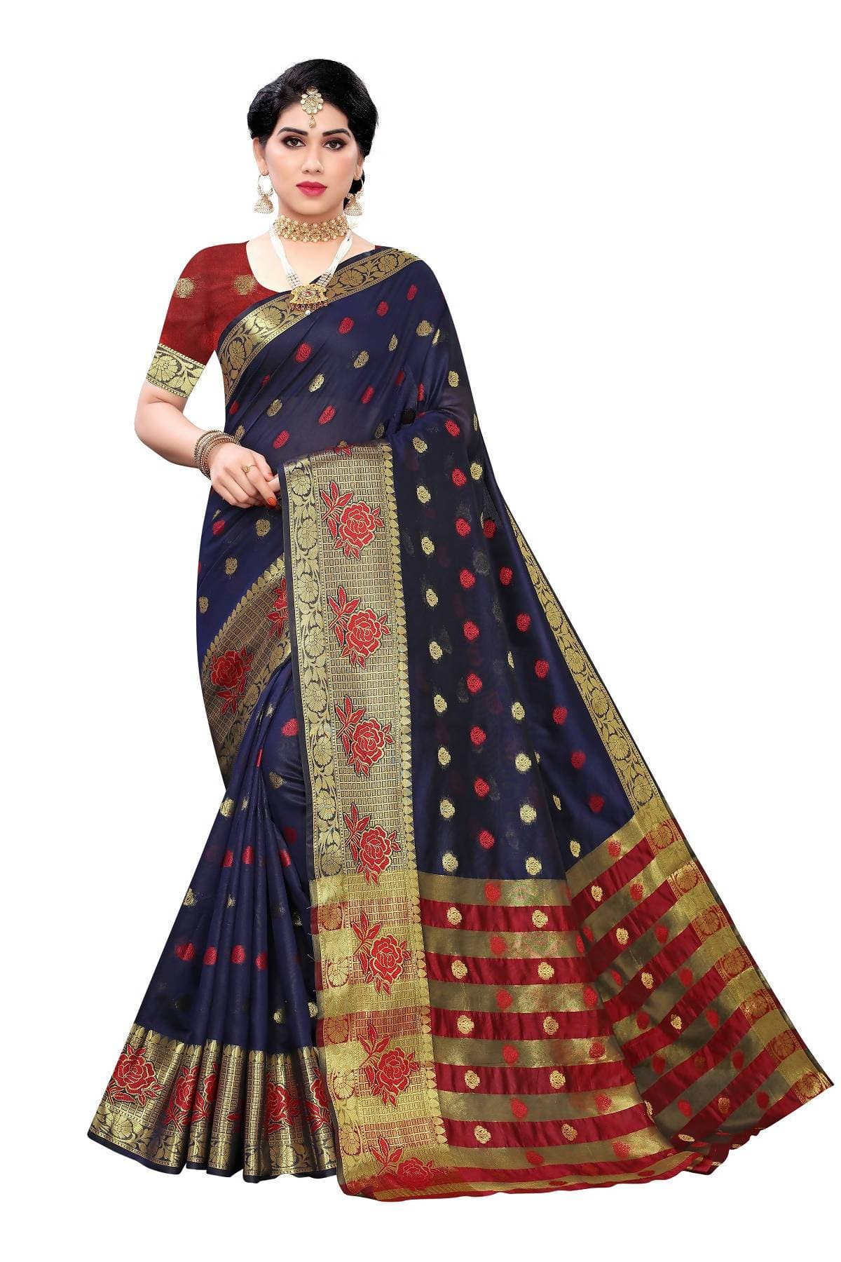 Vamika Banarasi Jaquard Navy Blue Weaving Saree | Swadesiicart