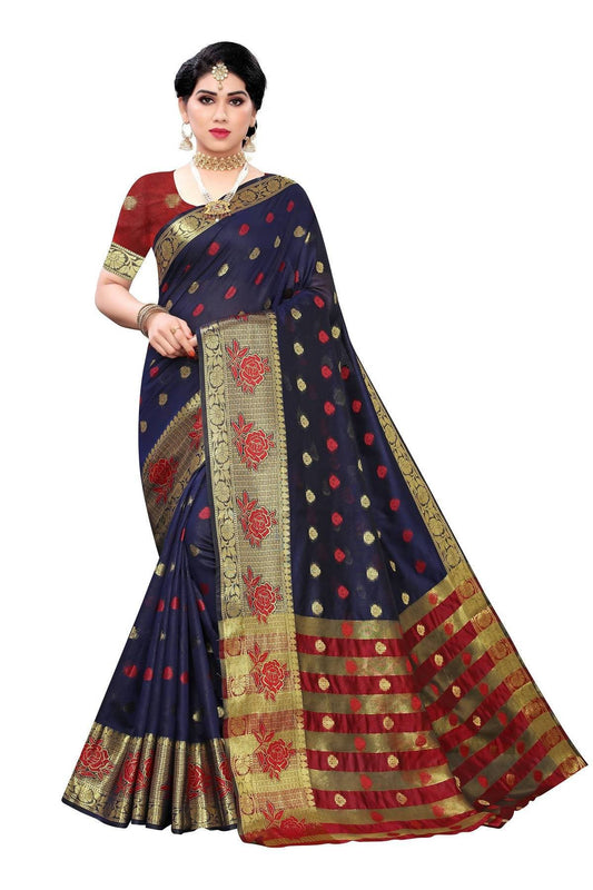 Vamika Banarasi Jaquard Navy Blue Weaving Saree | Swadesiicart