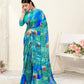 Blue Georgette Abstract Printed Saree With Unstitched Blouse Piece - Jyoti