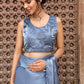 Sky Blue Tom Silk Plain Ready To Wear Saree With Stitched Blouse - Satiksha | Swadesiicart