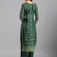 Sea Green Chinon Digital Printed With Hand Work Kurta - Himanshi - Swadesiicart