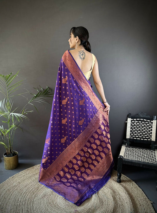 Joban Fashion Banarasi Purple Woven Soft Silk Saree | Swadesiicart
