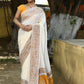 Joban Fashion Cream Crepe Chiffon Pure Handloom Banarasi Silk Saree | Swadesiicart