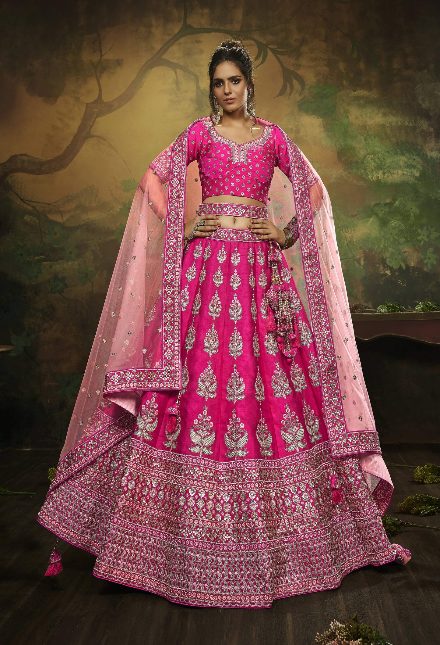 House of Panchhi Pink Pure Silk Moti & Zarkan heavy embroidery Lehenga choli & Dupatta | Swadesiicart