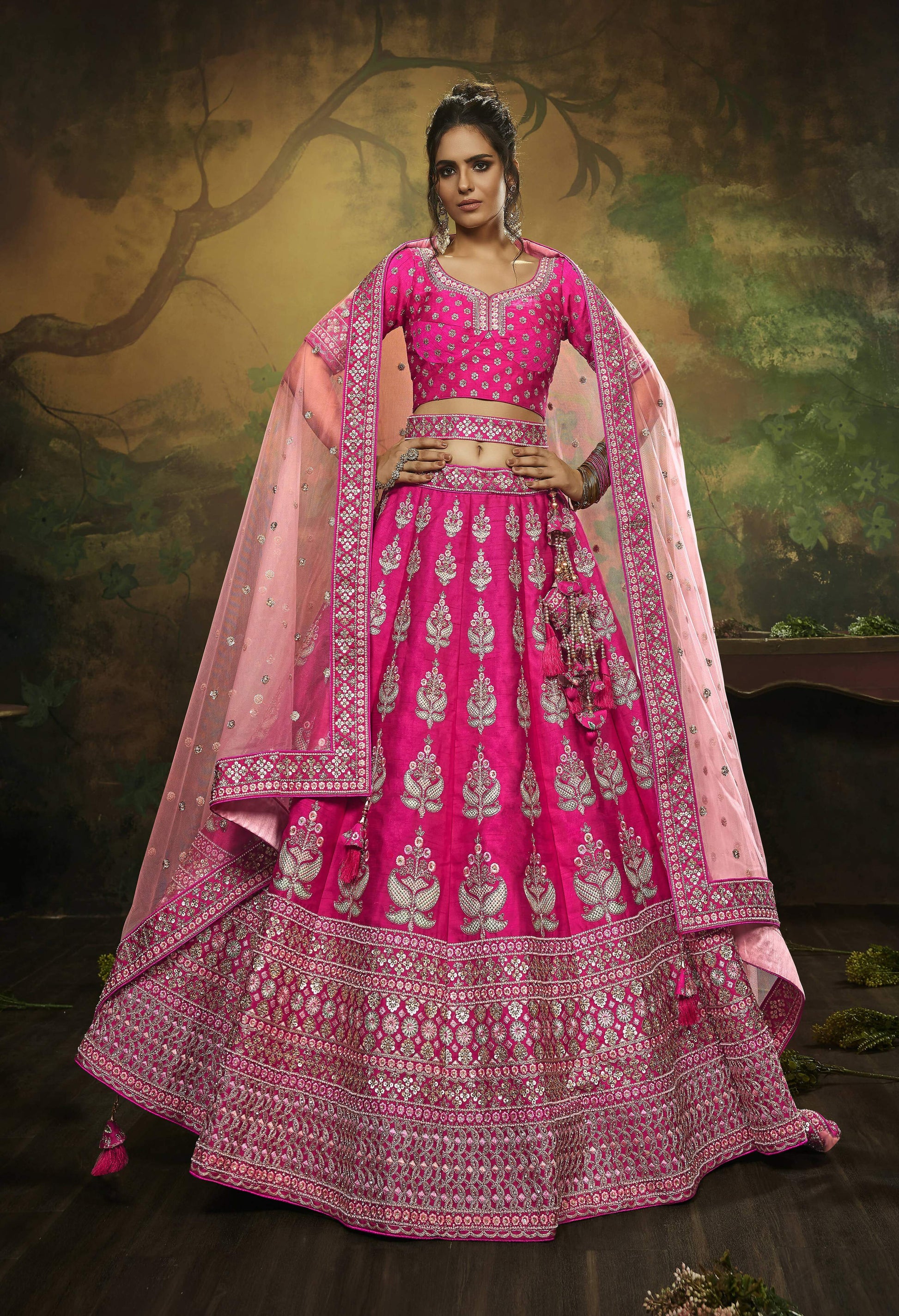 House of Panchhi Pink Pure Silk Moti & Zarkan heavy embroidery Lehenga choli & Dupatta | Swadesiicart