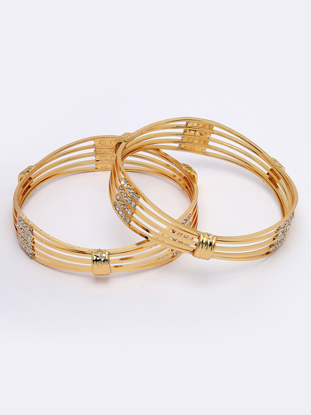 NVR Women Set of 2 Gold-Polished Kundan Studded Bangles - Swadesiicart
