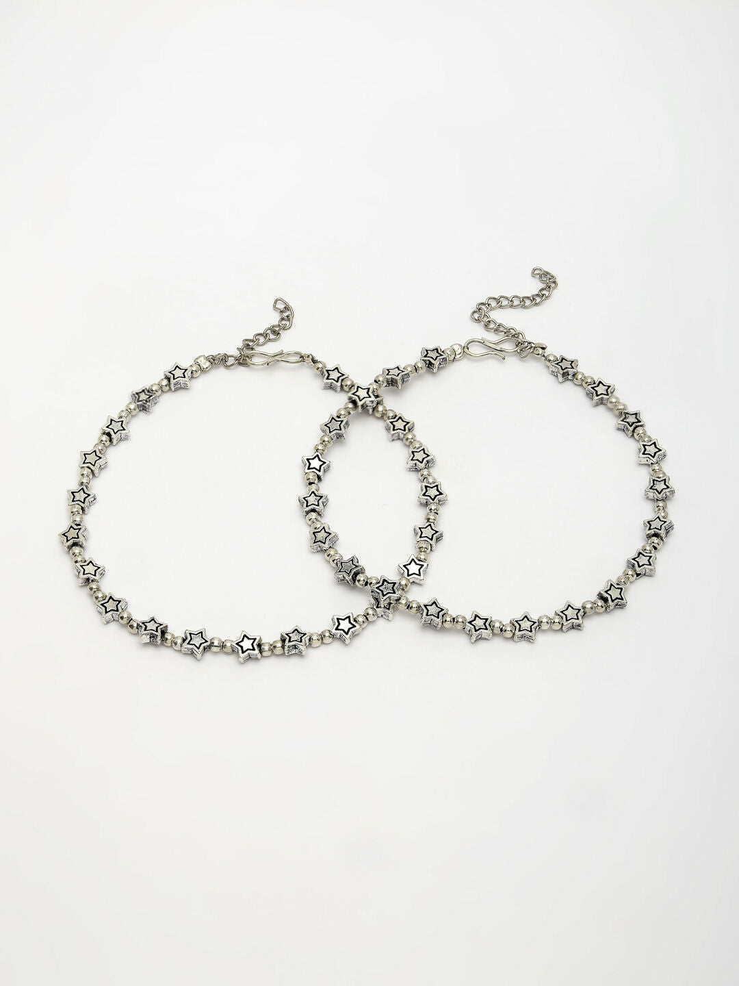 NVR Women's Set of 2 Silver-Plated Star Design Anklets | Swadesiicart