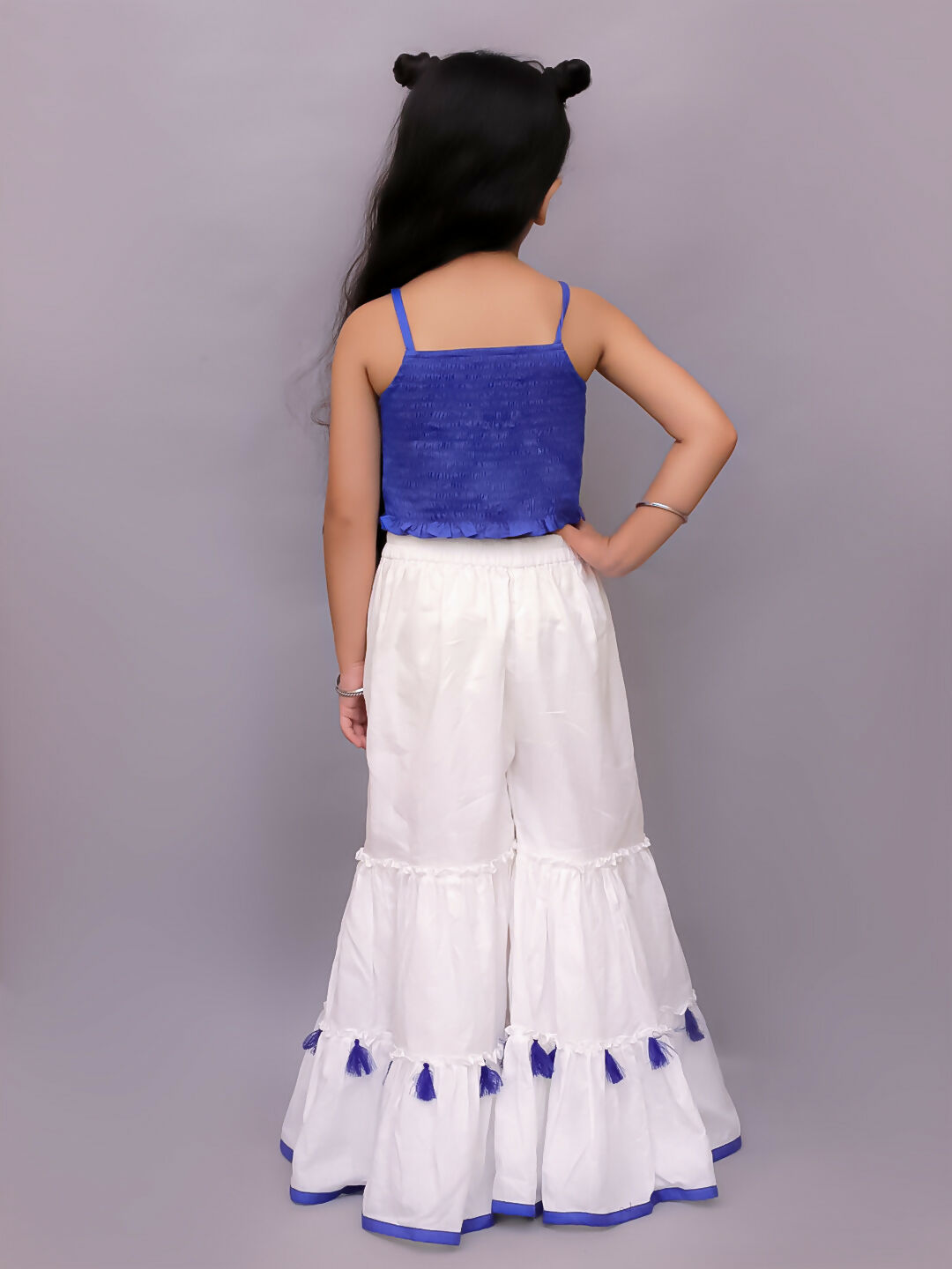 Lil Drama Shor-Gul Blue Kurta Sharara and Bustier Set For Girls | Swadesiicart