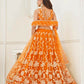 Aastha Fashion Orange Butterfly Net White Cotton Thread Work And Sequence Work Embroidery Wedding Wear Lehenga Choli