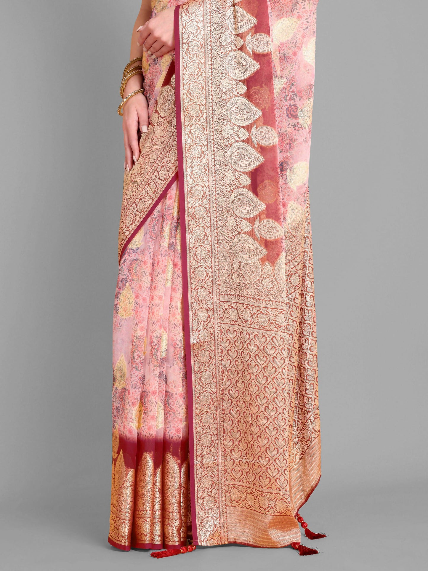 Vamsee Bindu Baby Pink Georgette Saree - Swadesiicart