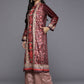 Ahalyaa Women Burgundy & Golden Floral Printed Gotta Patti Floral Velvet Kurta | Swadesiicart