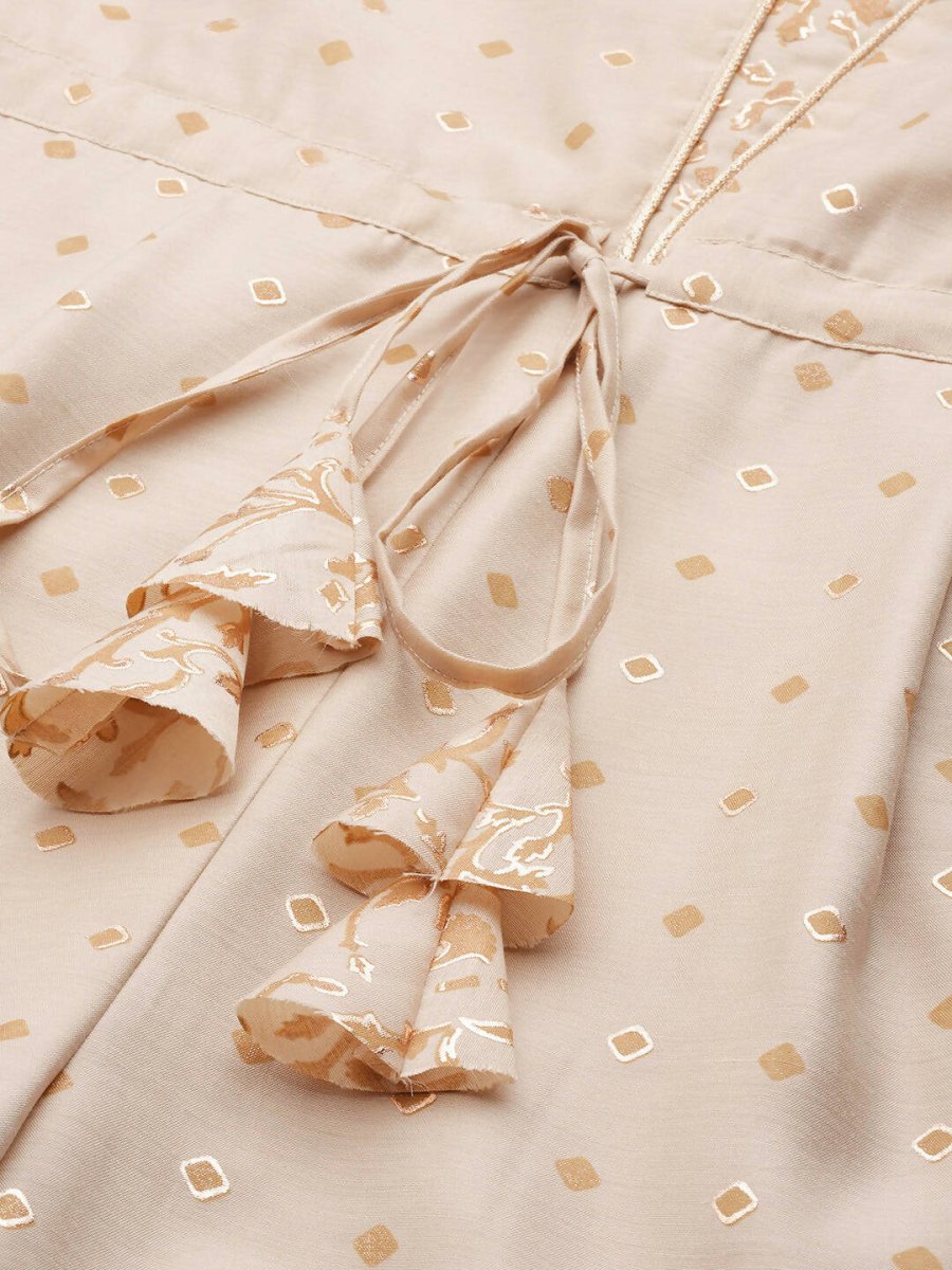 Ahalyaa Beige & Golden Printed Basic Jumpsuit - Swadesiicart