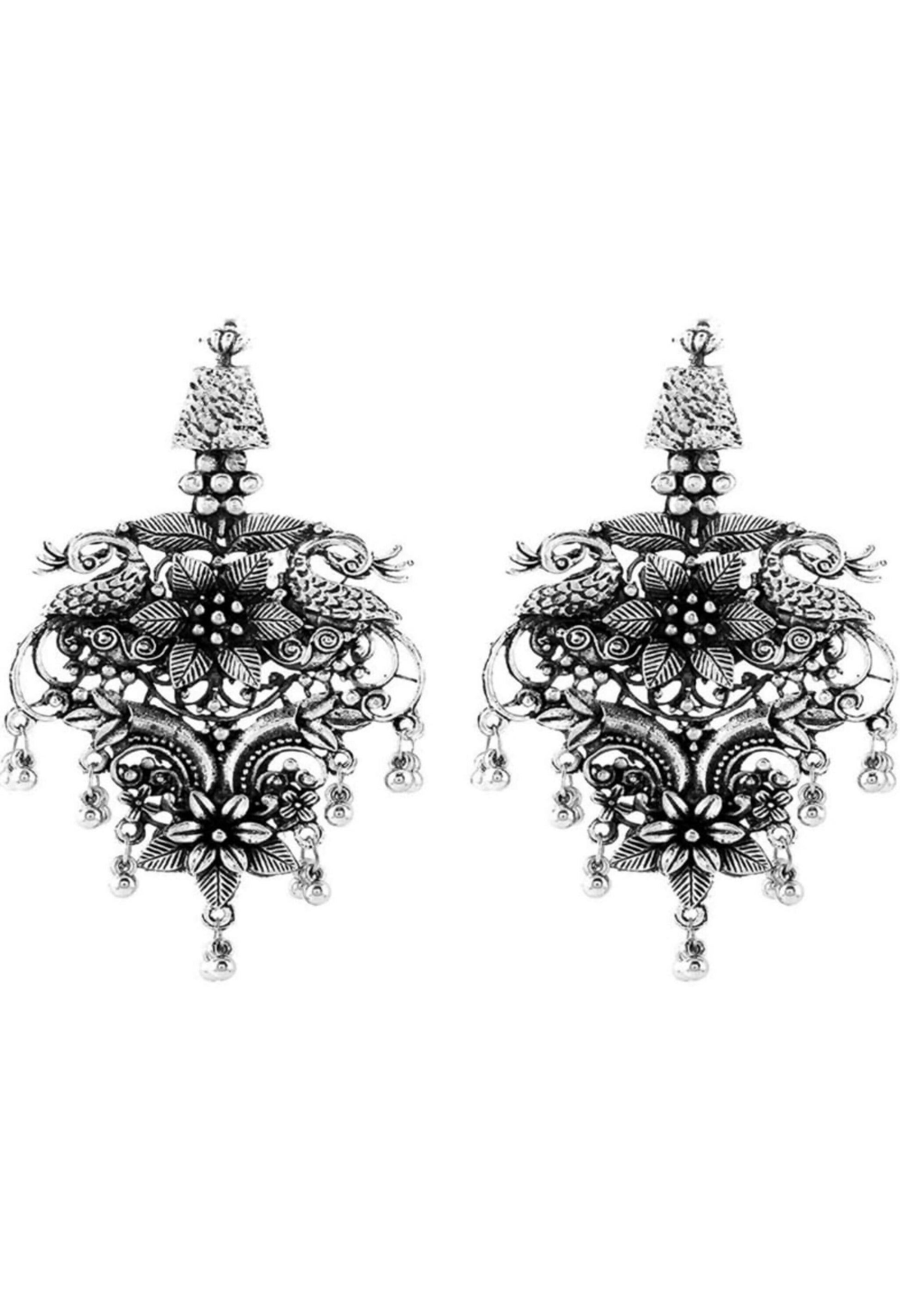 Mominos Fashion Joharkamal Silver-Plated Peacock Design Drop Earrings For Women - Swadesiicart
