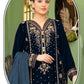 Anaita Navy Blue Velvet Suit with Embroidery Sequence Work