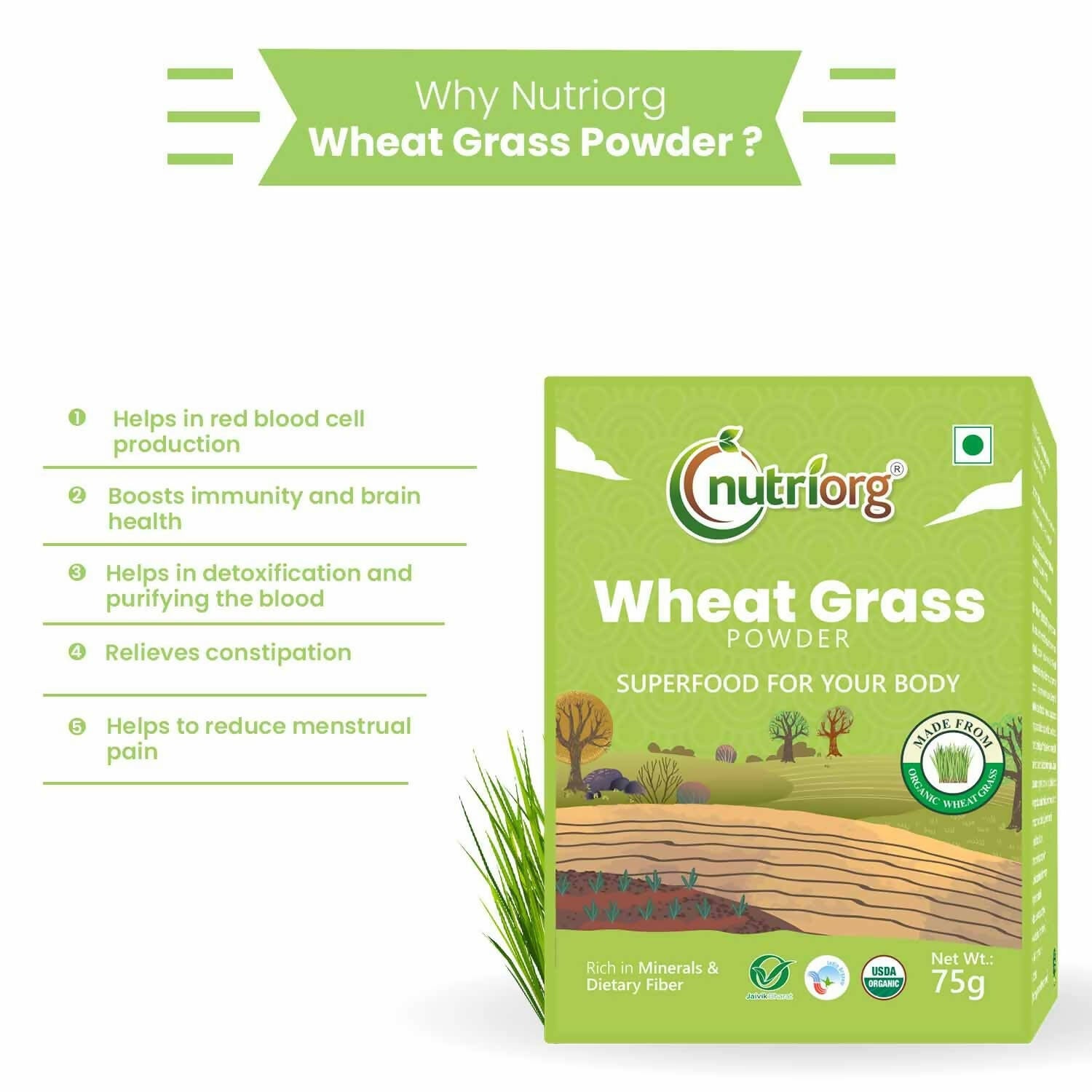Nutriorg Certified Organic Wheatgrass Powder - Swadesiicart
