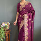 Vastranavya Purple Vichitra Silk Zari with Swarovski Work Ready to Wear Saree | Swadesiicart