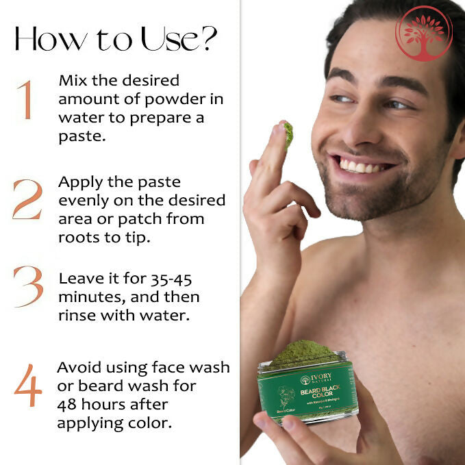 Ivory Natural Beard Black Color Organic - Instant Natural Plant Based Beard Color Powder | Swadesiicart