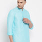 Even Apparels Pure Cotton Men's Kurta in Blue Color With Band Collar | Swadesiicart