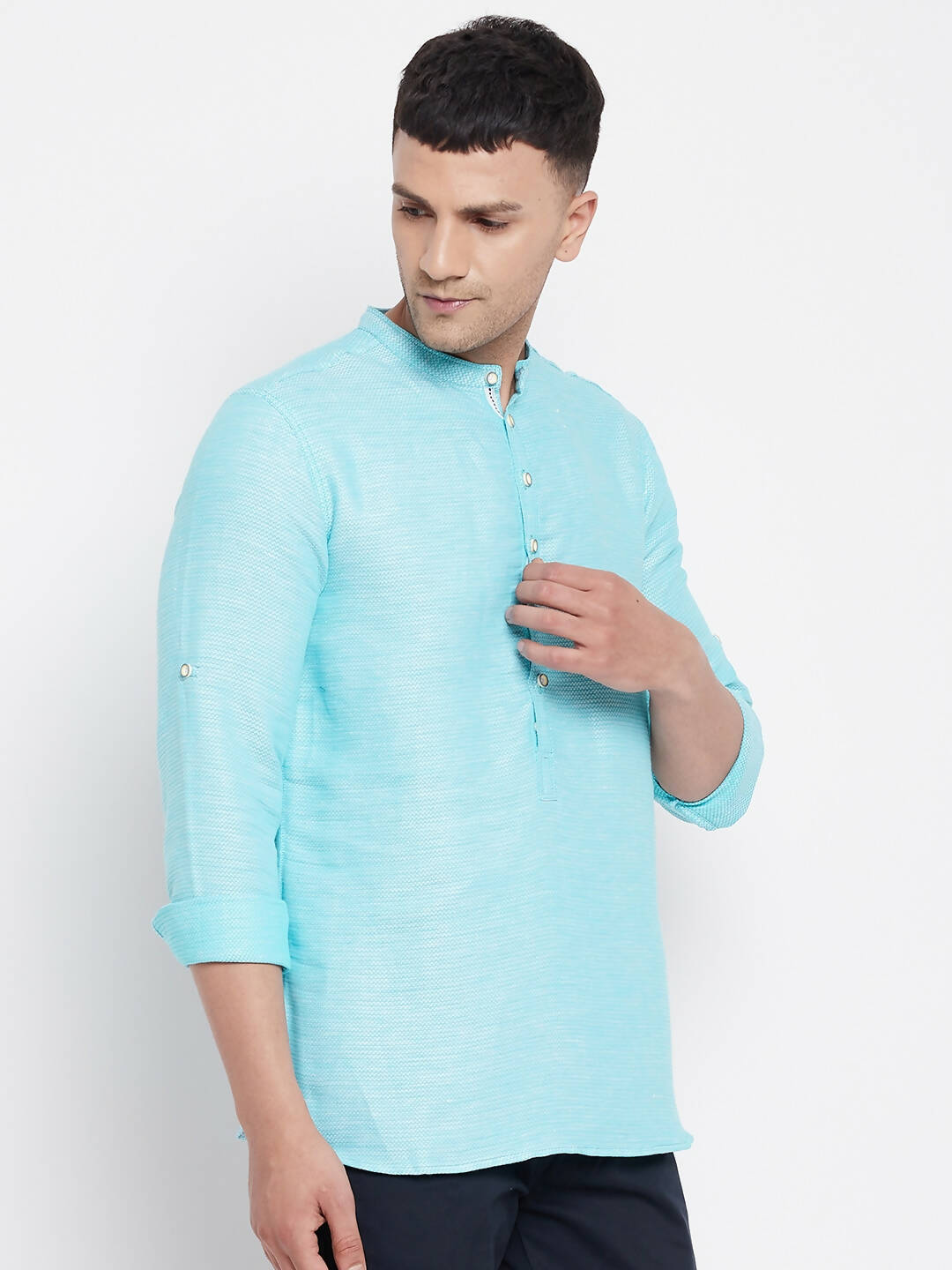 Even Apparels Pure Cotton Men's Kurta in Blue Color With Band Collar | Swadesiicart