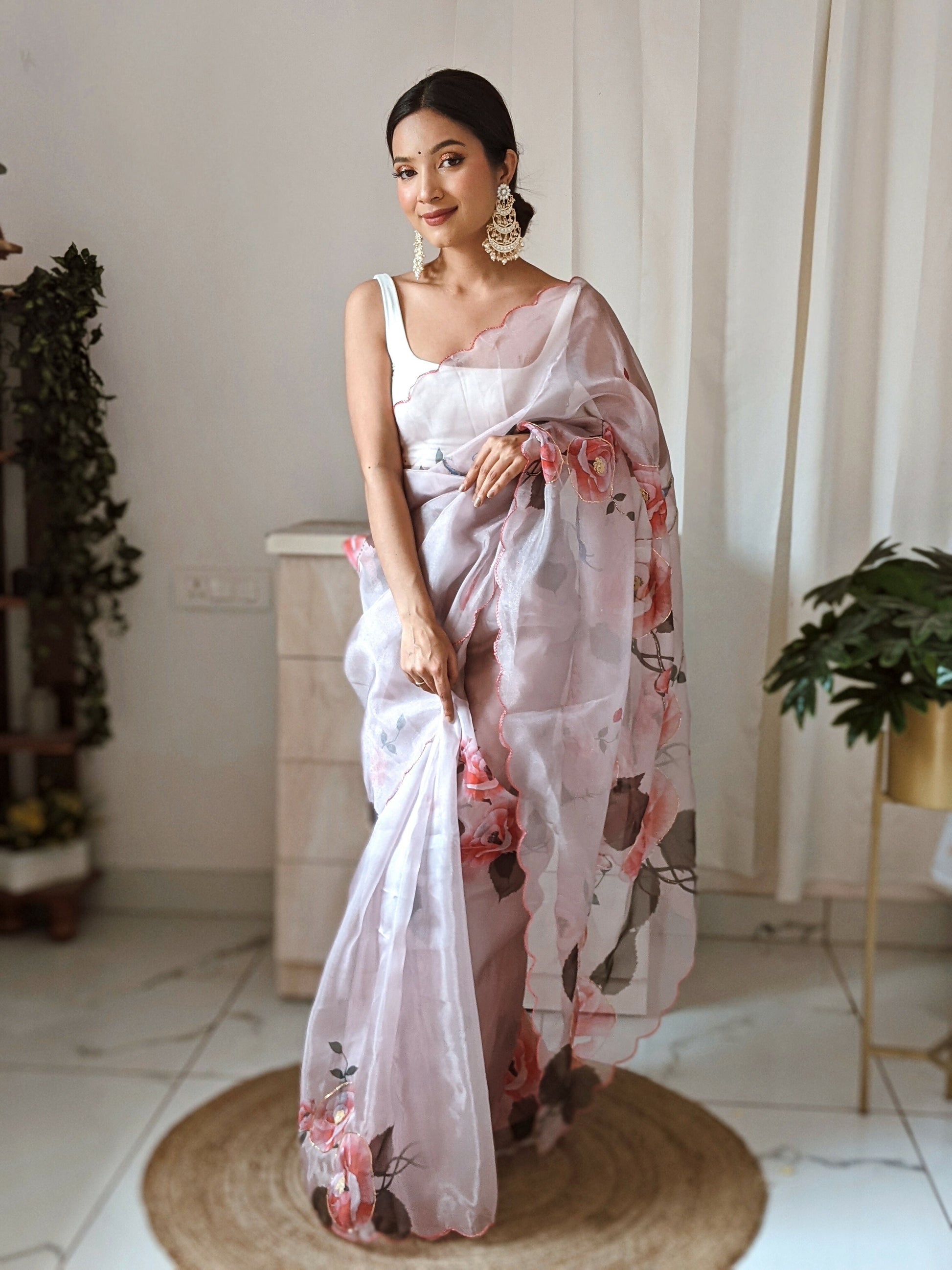 Vamsee Pinki Khatali Baby Pink Organza Saree - Swadesiicart