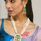 Nuyug 22K Gold-Plated Pearl Beaded Strings Green Enamel Pendant with Floral Motifs Necklace Set | Swadesiicart