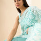 Blue Organza Paisely Embroidered Saree with Unstitched Blouse Piece - Roozal