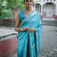 Vishnu Weaves Women's Firozi Soft Silk Zari Woven Saree with Blouse - Swadesiicart