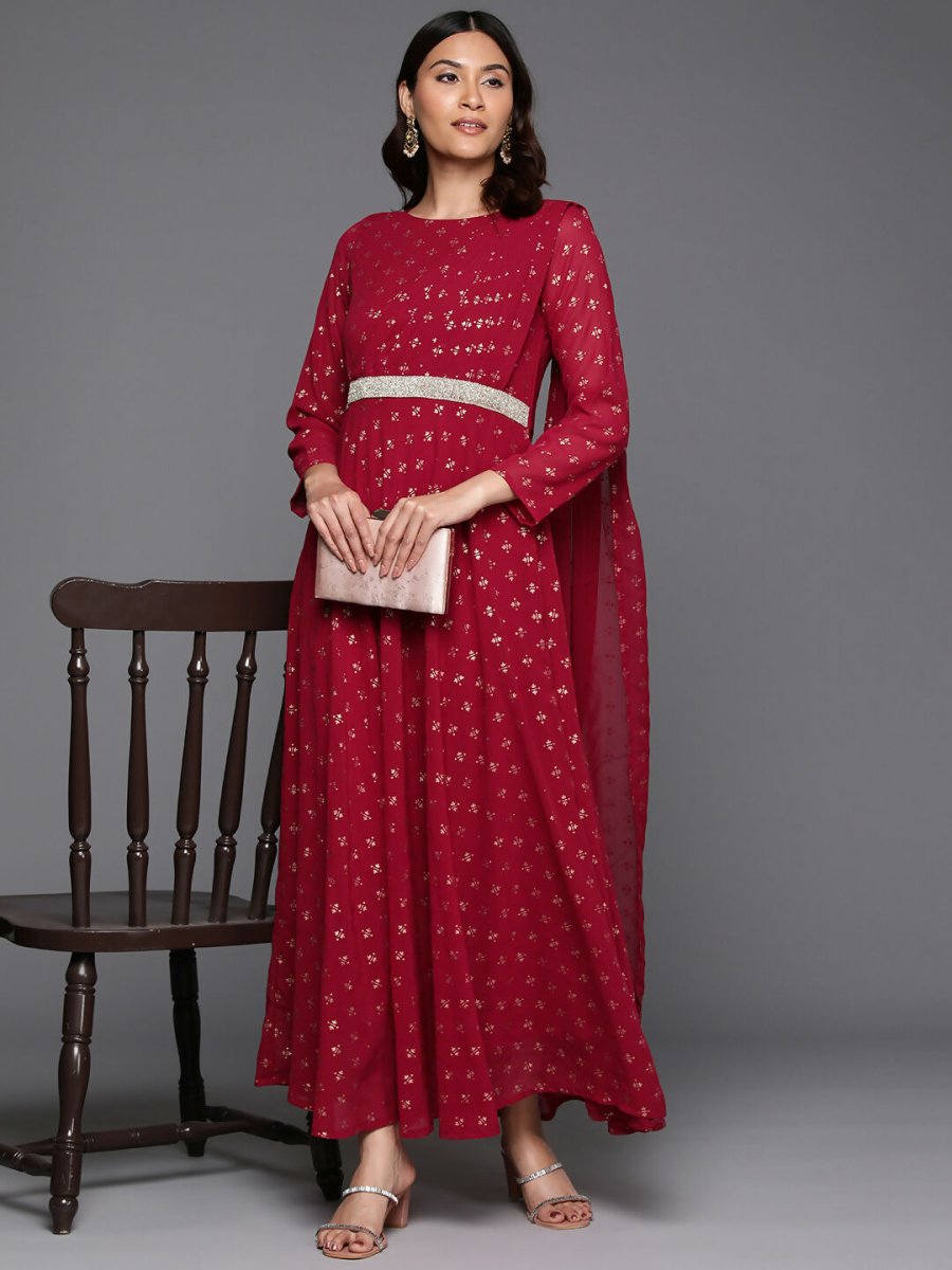Ahalyaa Women's Traditional wear Ethnic Dress - Maroon | Swadesiicart