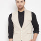 Even Apparels Cream Merino Men Woven Nehru Jacket | Swadesiicart