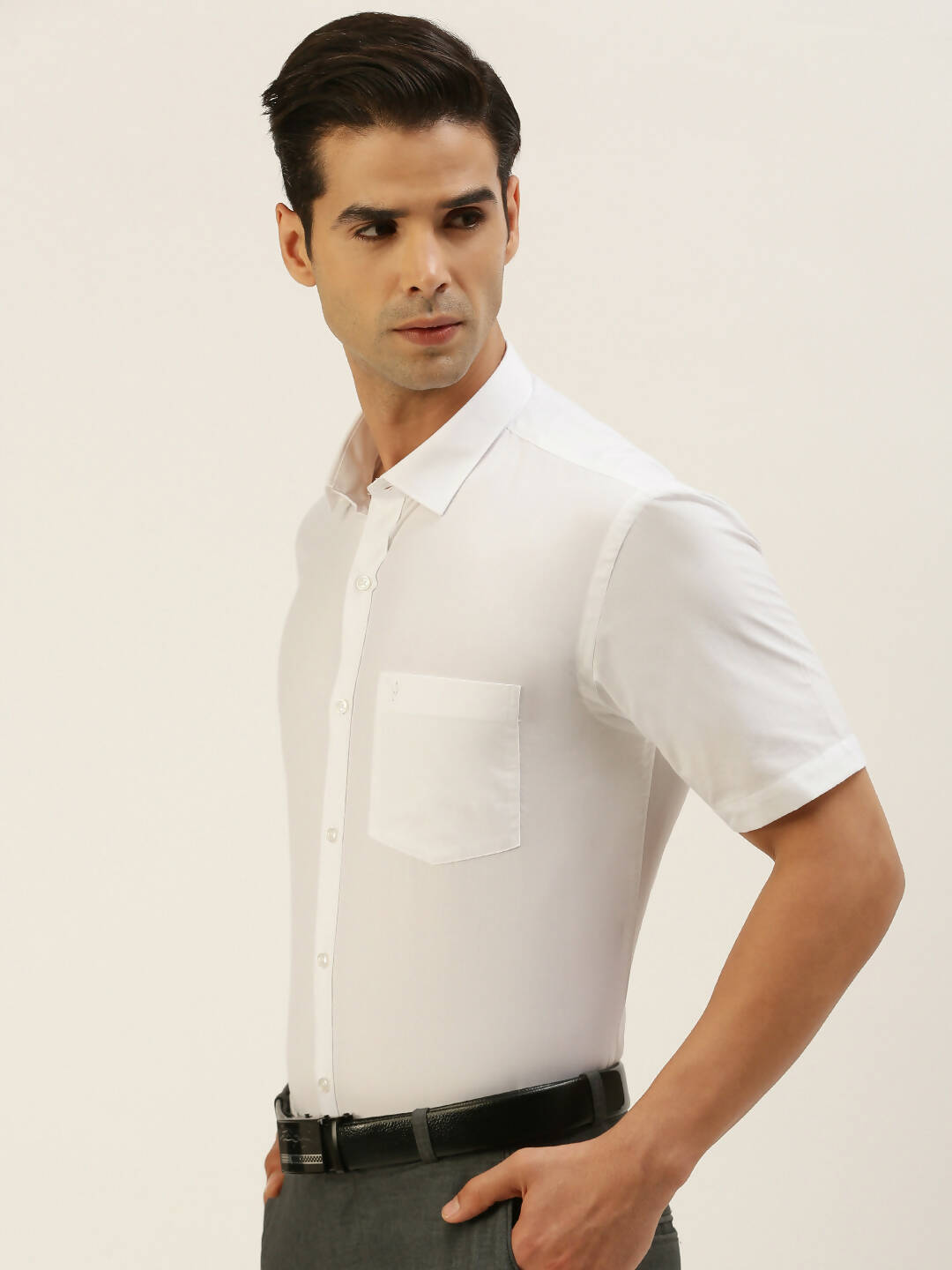 Ramraj Cotton Mens Half Sleeve Formal Poly Cotton White Shirt | Swadesiicart