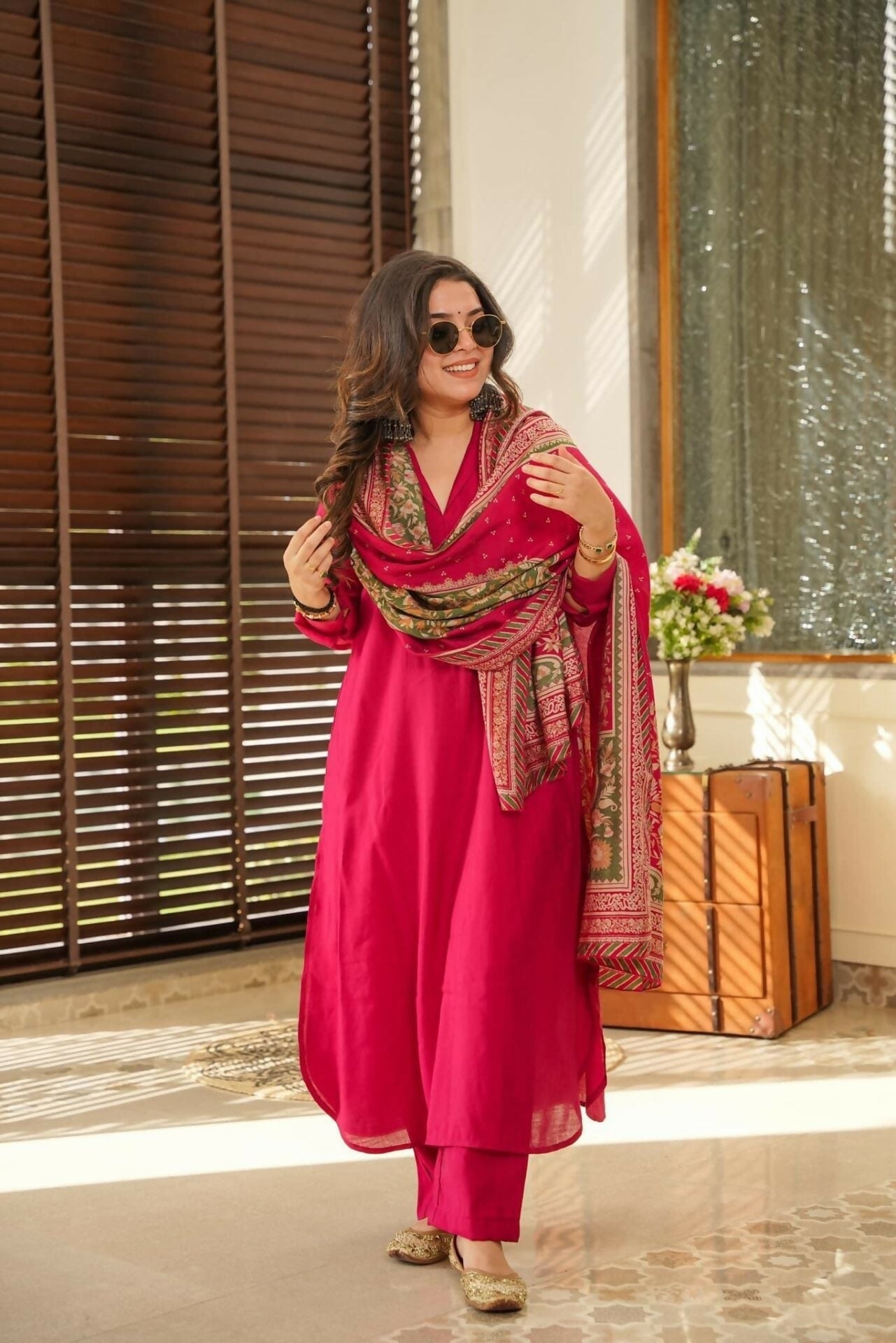 The52 Rani Women's Beautiful South Cotton Fabric Straight Kurta with Pant And Dupatta Set - Swadesiicart