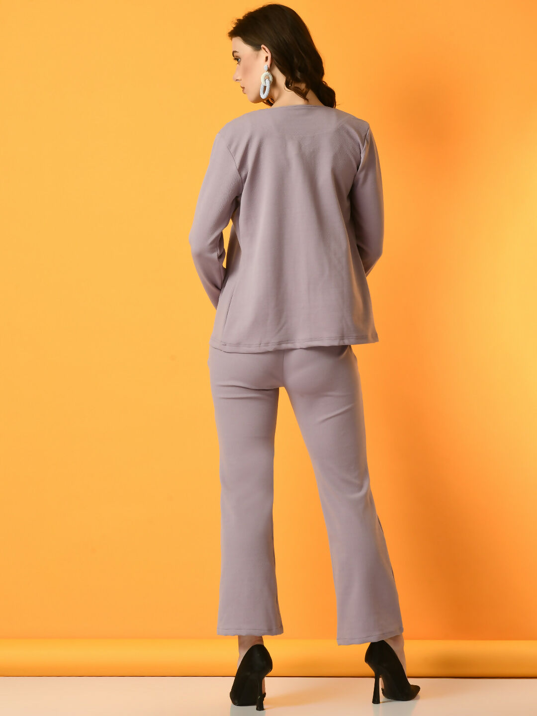 Myshka Women's Lavender Solid Coat With Trousers - Swadesiicart