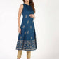 Aniyah Rayon Block Print Flared Blue Kurta (AN-149K) - Swadesiicart