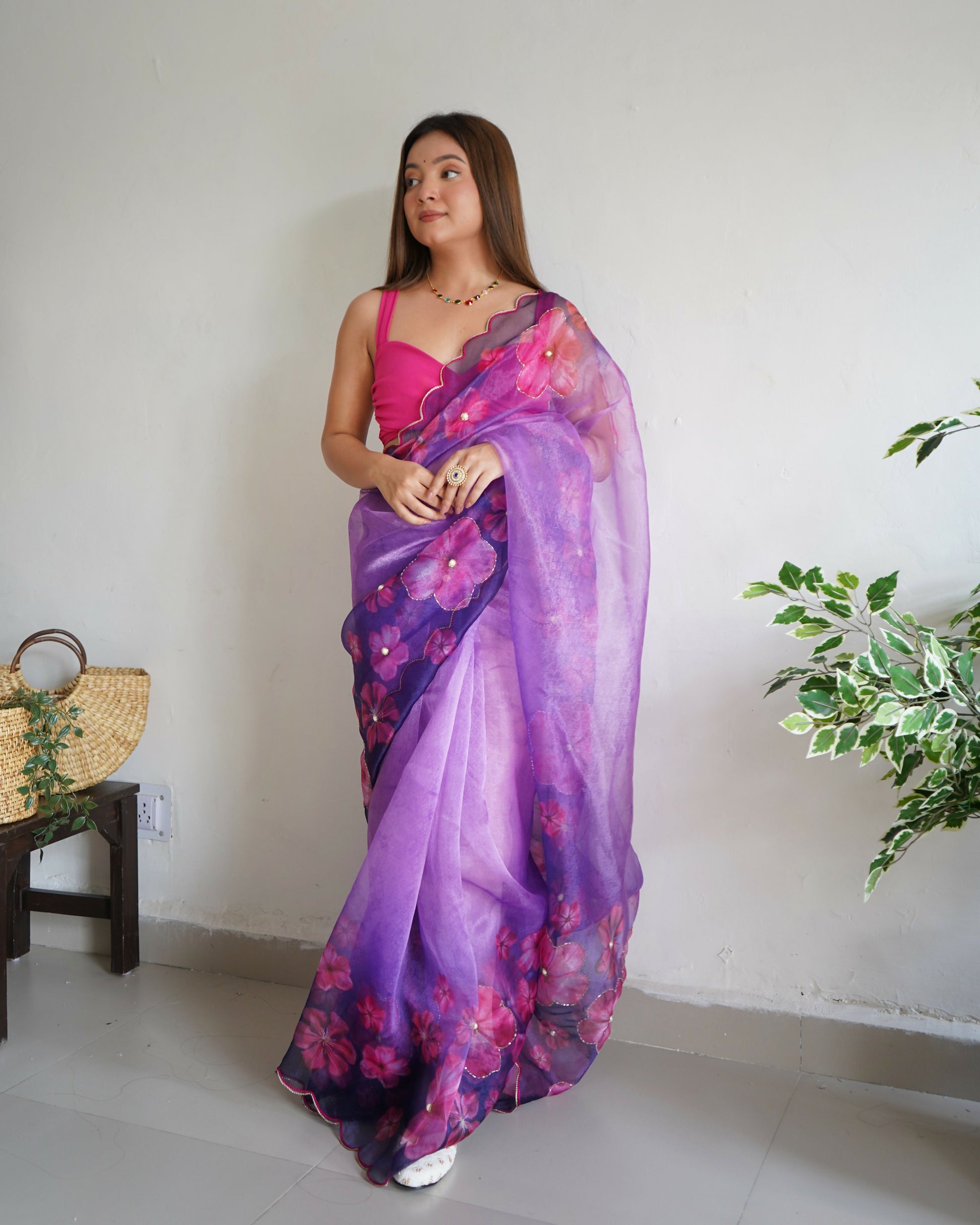 Vamsee Ramya Purple Organza Saree - Swadesiicart