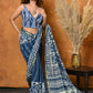 Very Much Indian Handblock Printed Cotton Saree With Natural Dyes - Blue | Swadesiicart