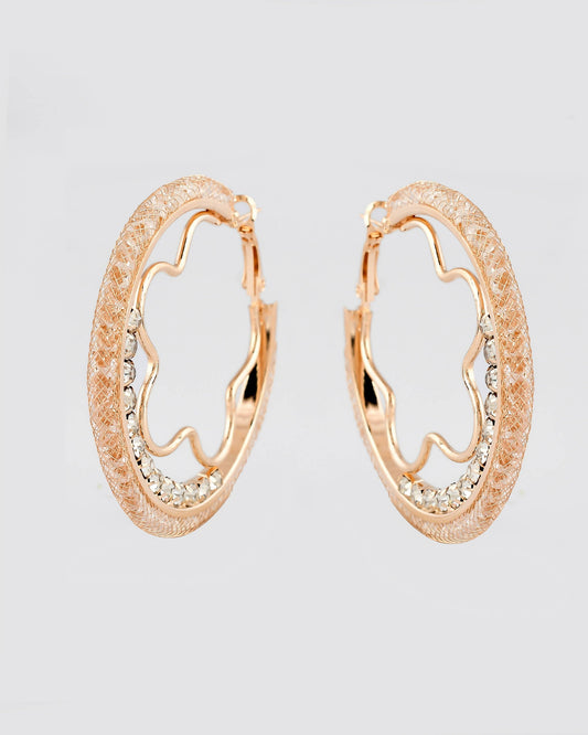 VOJ Women Gold-Polished Studded Beads Stainless Steel Double Circular Hoop Earrings - Swadesiicart