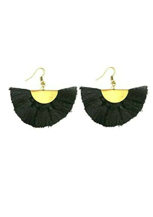 Tiaraa Alloy Tassel Earrings For Women (Black)