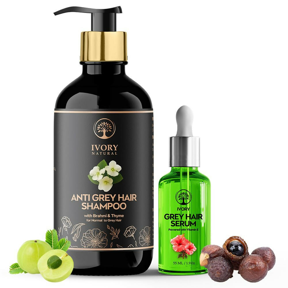 Ivory Natural Grey Serum And Hair Shampoo Combo Restores Natural Hair Wellness And Nourished, Shiny Hair | Swadesiicart