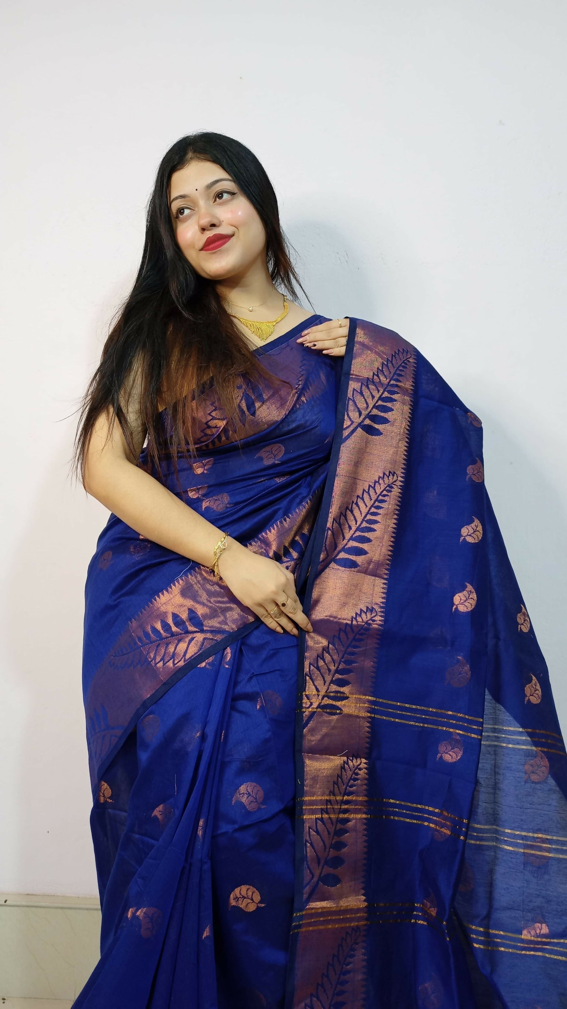 Exclusive Collection Beautiful Blue Cotton Silk Woven Handloom Saree With Running Blouse Piece - Swadesiicart