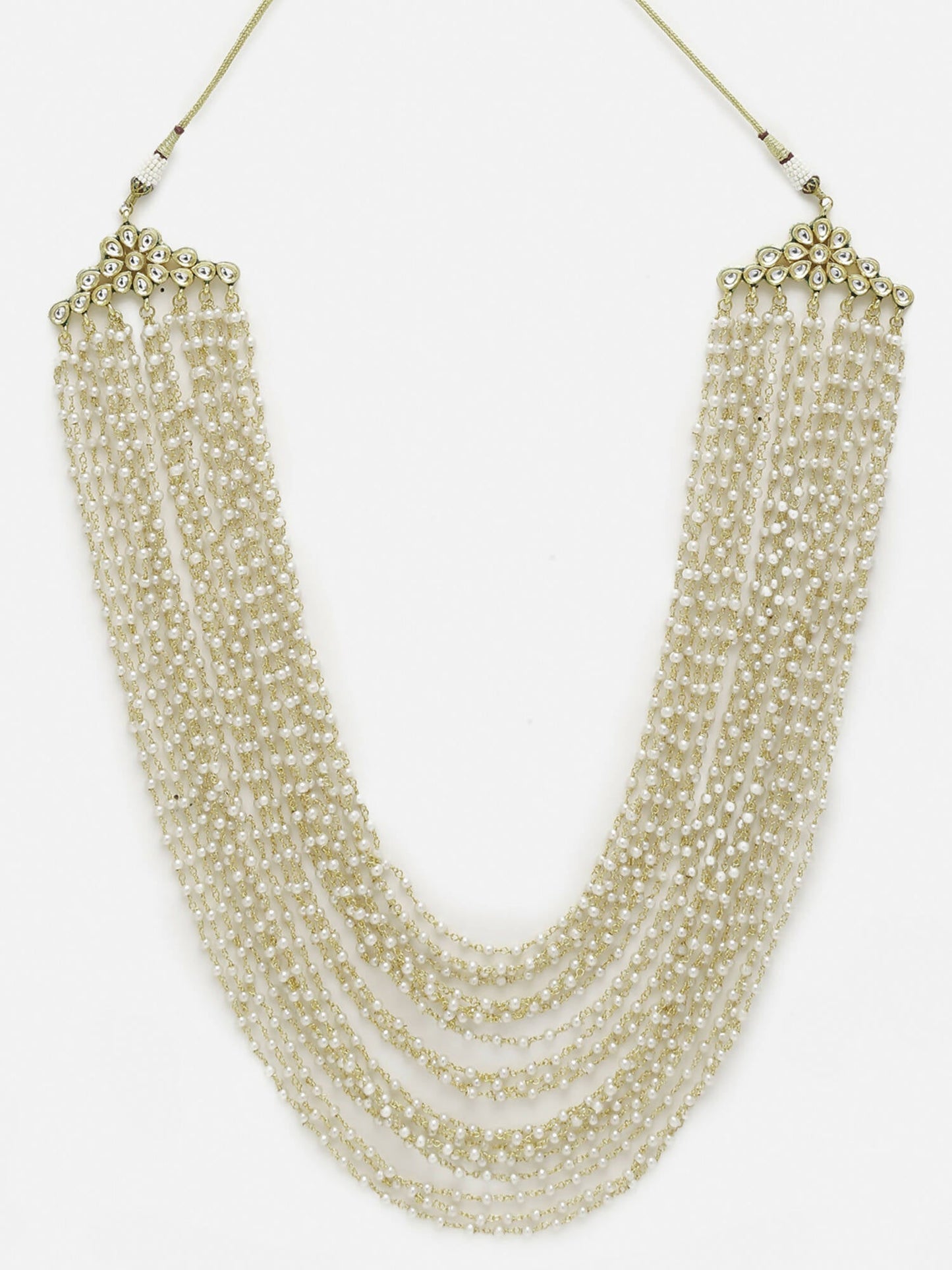 Gold-Toned White Gold-Polished Pearls Layered Handcrafted Necklace - Ruby Raang | Swadesiicart