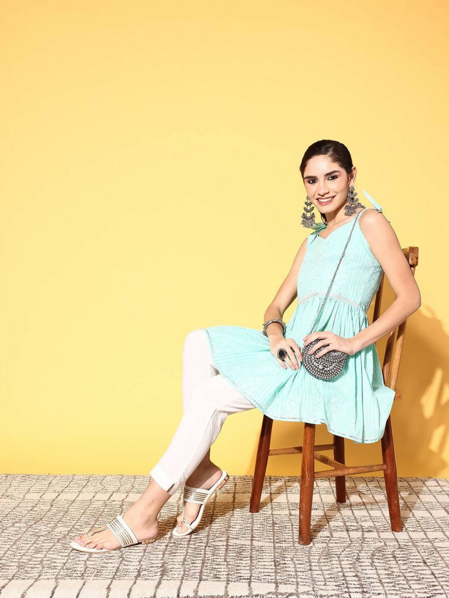 Ahalyaa Women Mint Green Pure Cotton Printed Tunic | Swadesiicart