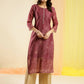 Maroon Chinon Digital Printed With Hand Work Kurta - Himanshi - Swadesiicart