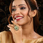 Ruby Raang Gold Polished Green Birdie Kundan Ring | Swadesiicart