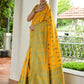 Vishnu Weaves Women's Yellow Handloom Raw Silk Thread Weaving Saree with Blouse - Swadesiicart
