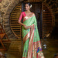 Vishnu Weaves Women's Pista Paithani Silk Zari Woven Saree with Unstitched Blouse - Swadesiicart