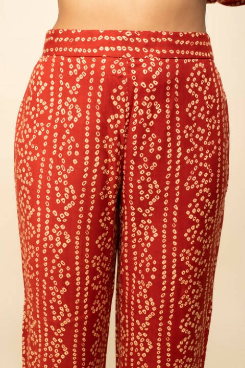 FIORRA Women's Red Cotton A-Line Kurta Pant With Dupatta - Swadesiicart