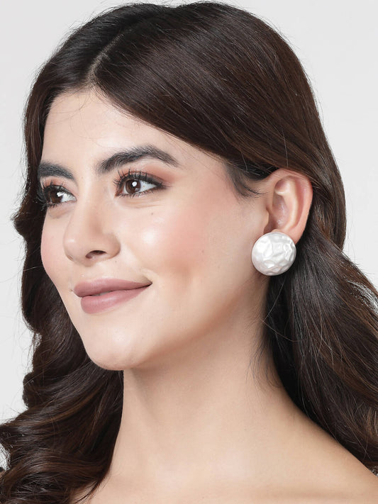 NVR Women's White Color Moon Stud Earrings | Swadesiicart
