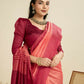 Vishnu Weaves Women's Gajri Raw Silk Thread Woven Saree with Blouse - Swadesiicart