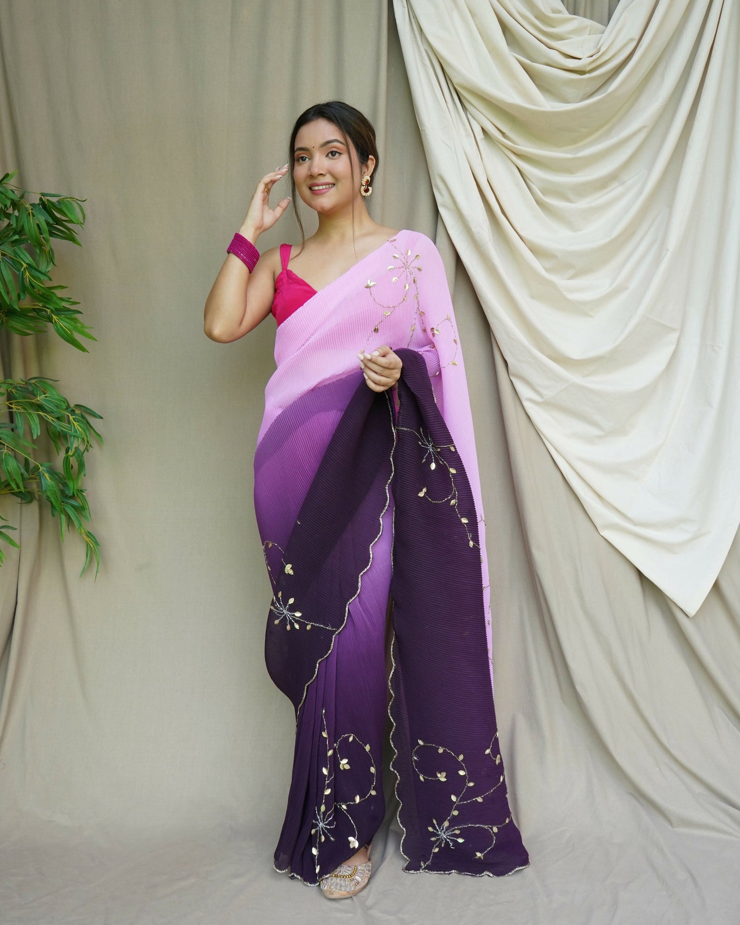Vamsee Antara Violet Georgette Saree - Swadesiicart